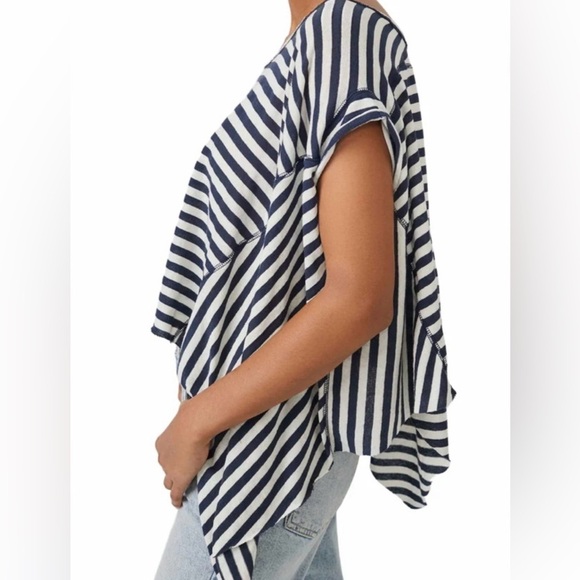 Free People We The Free Angel Striped Asymmetrical Tee Size Large - Picture 3 of 14